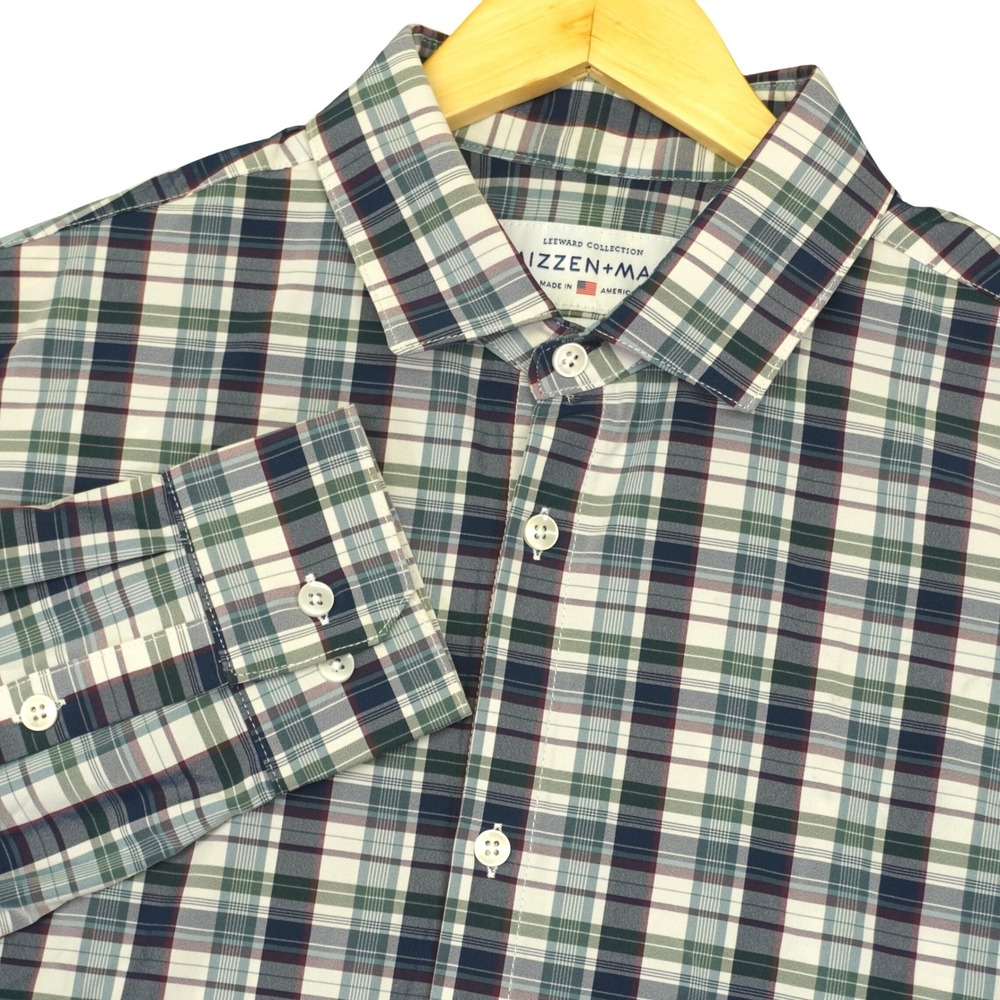 Mizzen Main Button Down Shirt Mens XL Plaid Trim Fit Long Sleeve Performance
